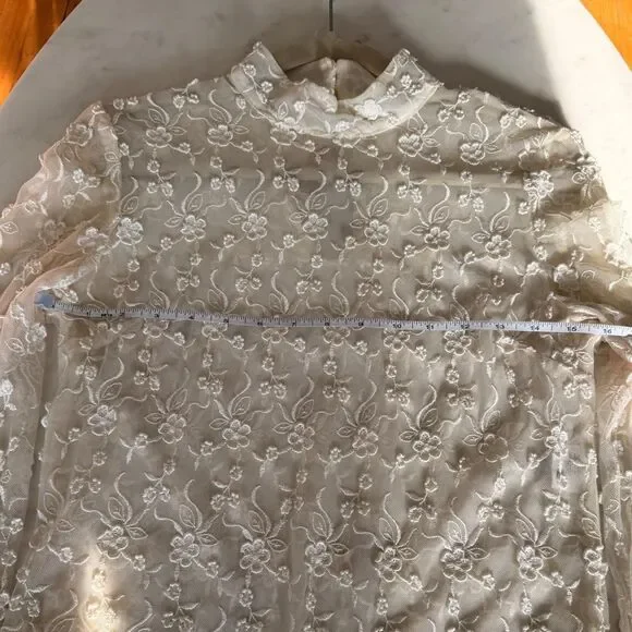Vintage Jessica McClintock Cream Lace Top – Romantic Cottagecore Coquette Blouse - Picture 4 of 8